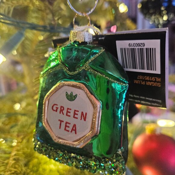 Tea Bag Ornaments - Set of Two Black Tea & Green Tea - Shiny Glass - Picture 7 of 7